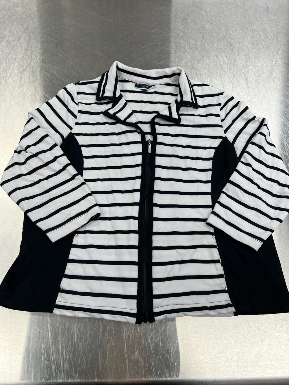 Karen Scott Black & White Striped Zip-Front Sweatshirt Jacket Women’s 2X